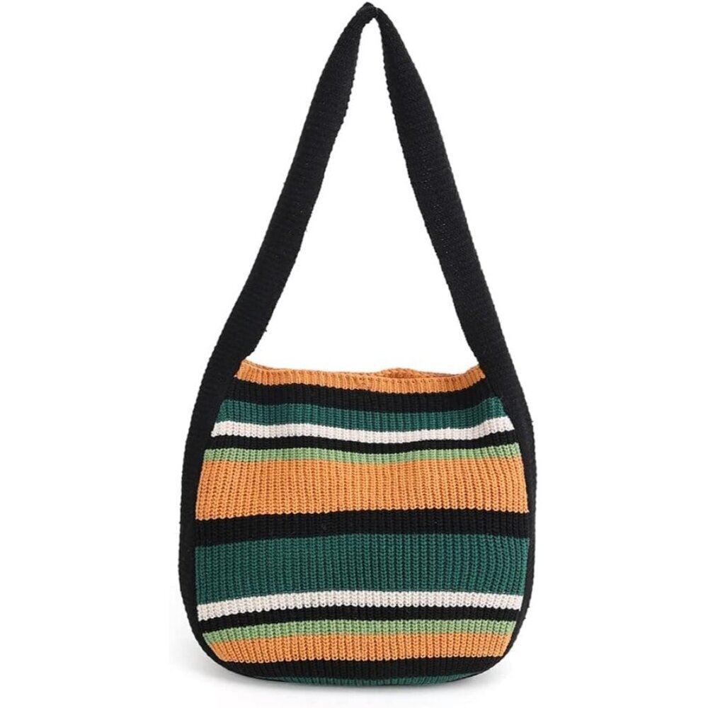Women's Black-A Shoulder Handbags Crocheted Bags Large Knit Bag Tote Bag